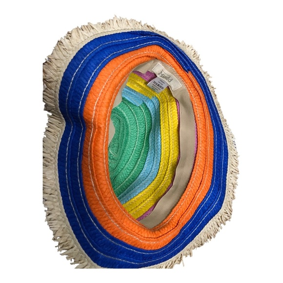 Mudd striped rainbow multicolored‎ straw raffia fedora hat new